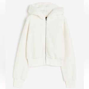 H&M Women's Hooded Teddy Fleece Jacket - White - Size S - NWT